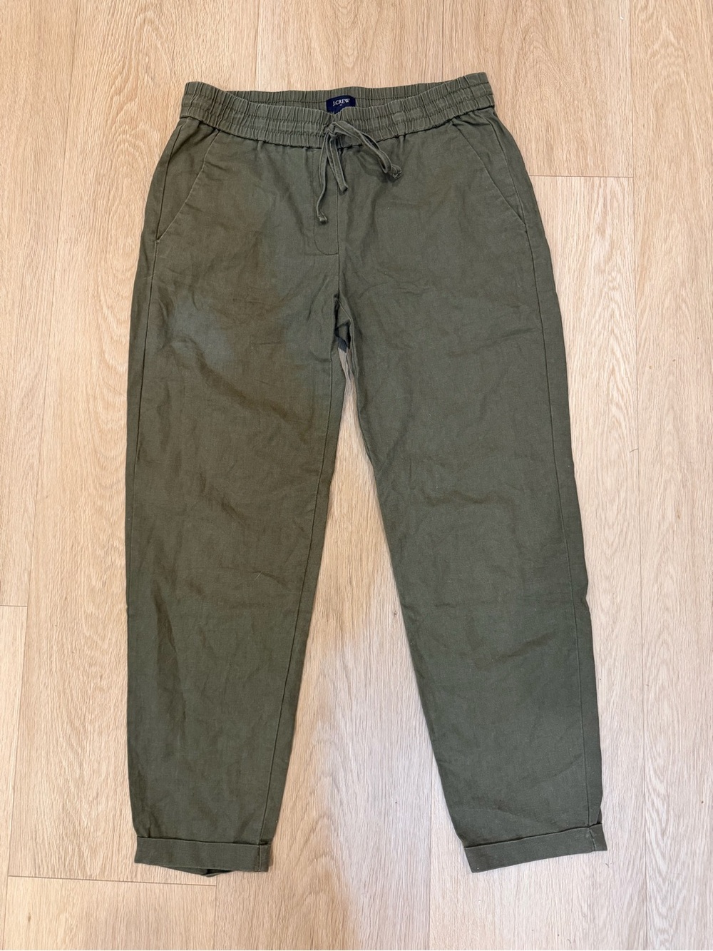 J.Crew Re-Imagined Linen Cotton Drawstring Pants Olive Green Size